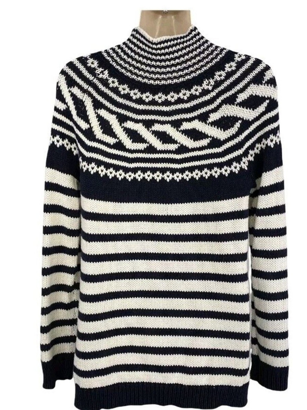 Talbots Fair Isle Ladies Black and White Striped  Sweater XLP xlp pXl